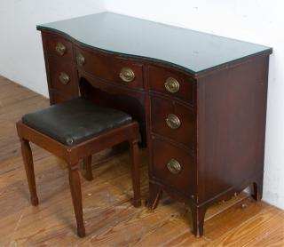 Appraisal: Drexel Mahogany Desk w Stool Drexel mahogany desk with a