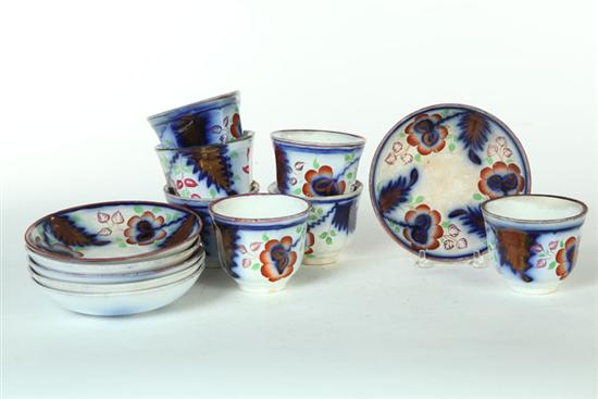 Appraisal: GROUP OF GAUDY IRONSTONE CARNATION PATTERN Six handless cups and