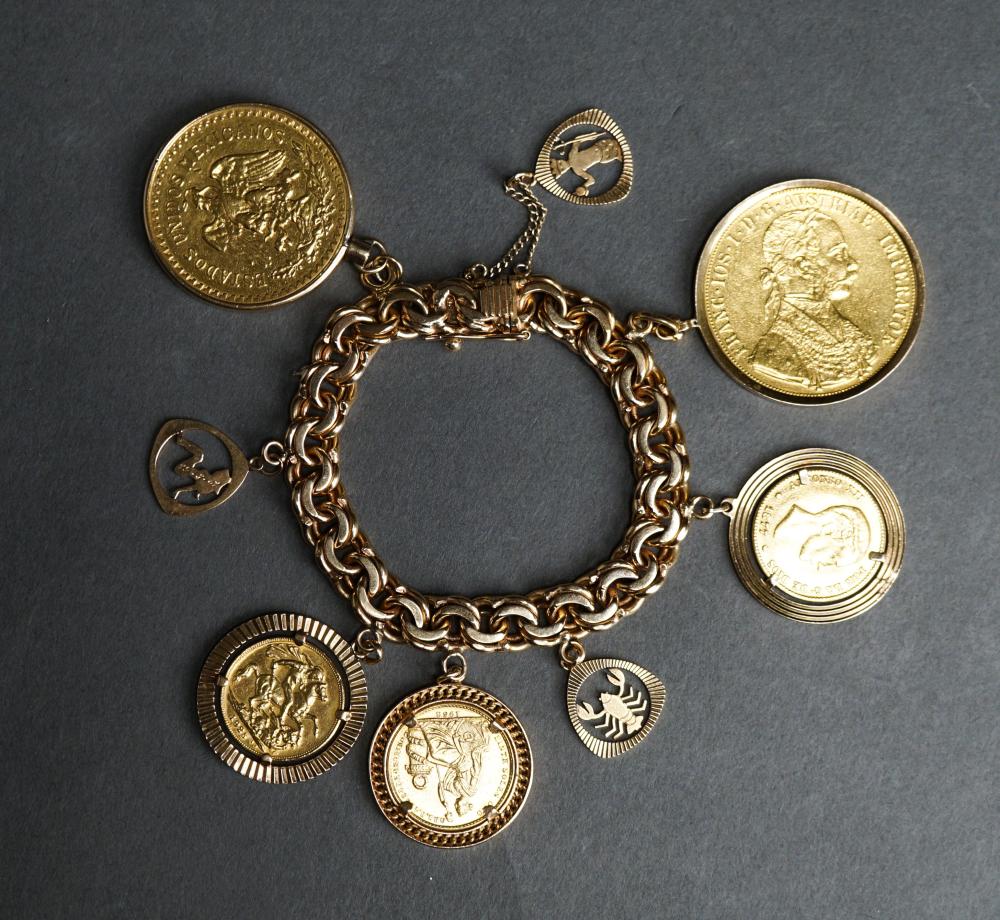 Appraisal: -KARAT YELLOW-GOLD AND GOLD COIN CHARM BRACELET TOTAL GROSS WEIGHT