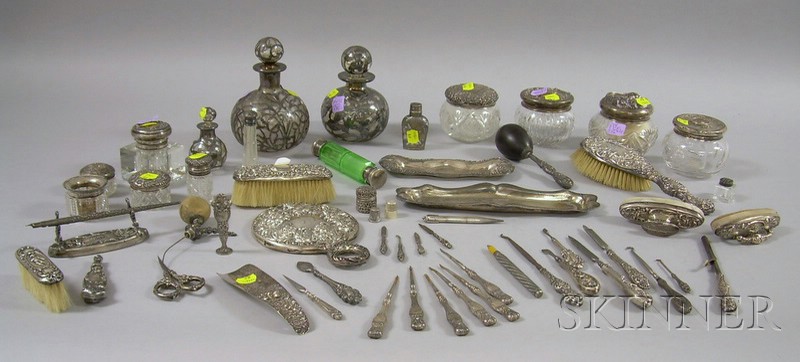 Appraisal: Large Group of Mostly Sterling Silver Victorian Dresser Items three