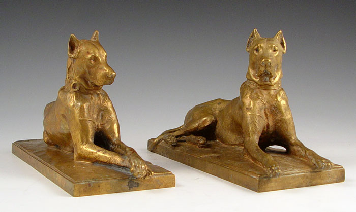 Appraisal: GARDET Georges - Figural dog dore bronze figural bookends resting