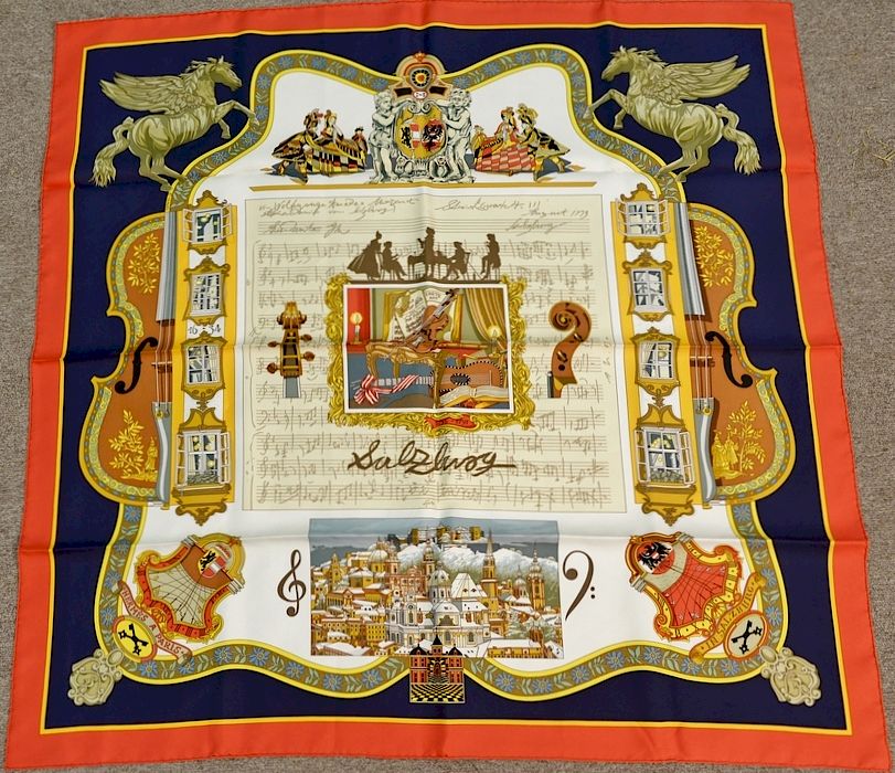 Appraisal: Hermes silk scarf Salzburg Loic Dubigeon in original box approximately