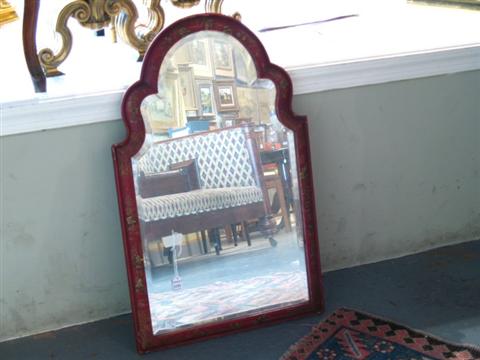 Appraisal: QUEEN ANNE STYLE RED JAPANNED MIRROR Turn of the century