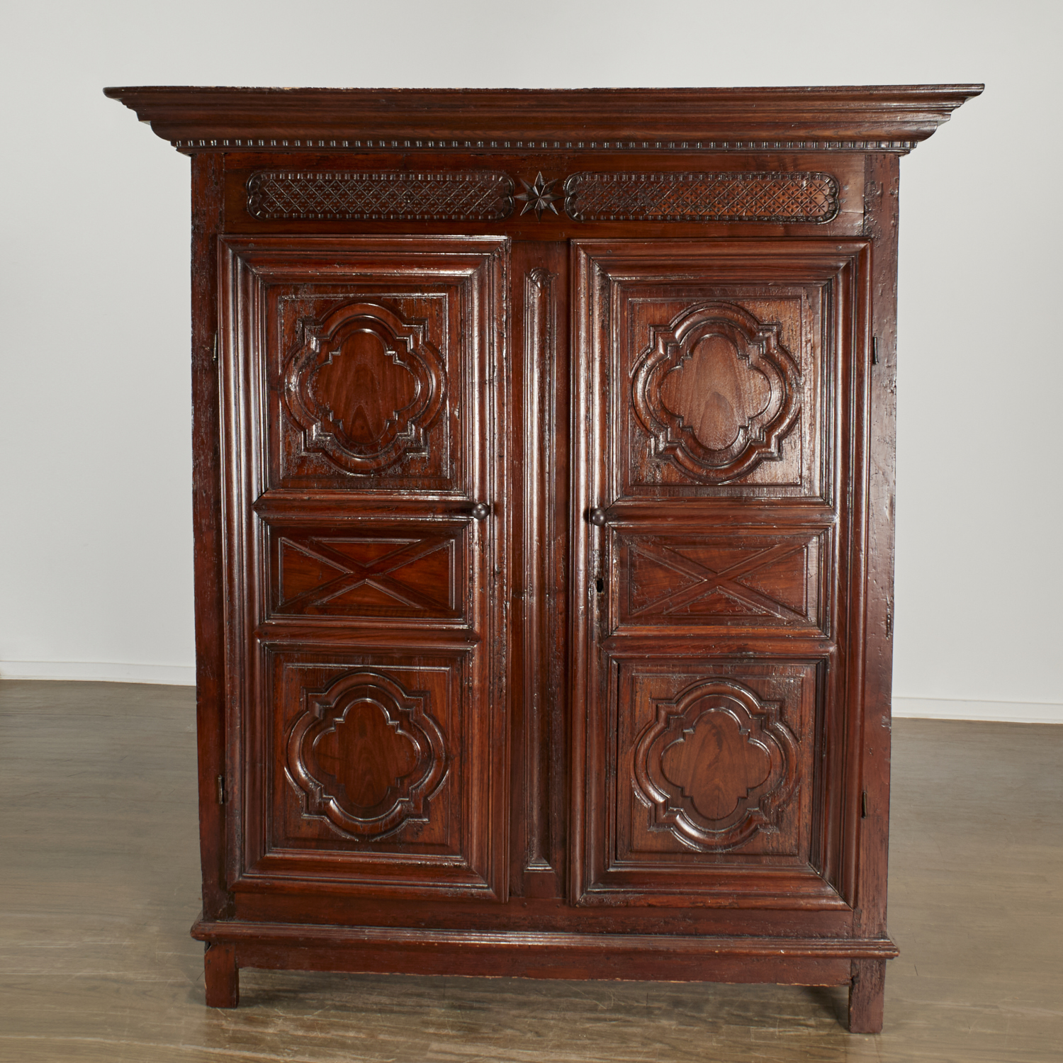 Appraisal: SPANISH BAROQUE COFFERED WALNUT ARMOIRE th th c and adapted