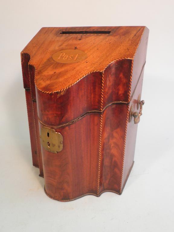 Appraisal: A George III mahogany and chequer banded knife box with