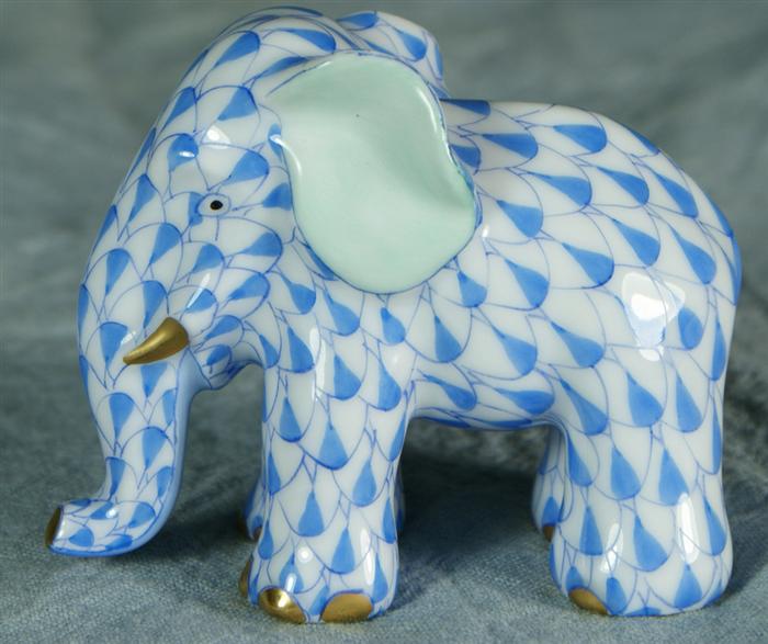 Appraisal: Herend fishnet figurine blue elephant long no damage Estimate -