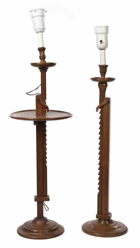 Appraisal: A Pair of Georgian Style Mahogany Ratchet Lamps one having