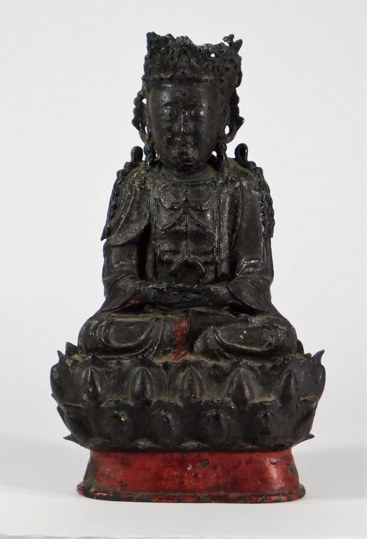 Appraisal: CHINESE MING DYNASTY LACQUERED BRONZE BUDDHA China Ming DynastySeated in