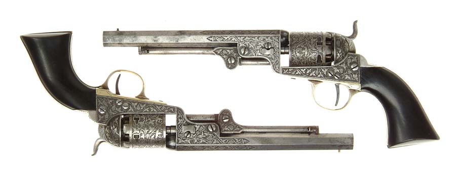 Appraisal: PAIR OF ENGRAVED BELGIAN BREVETE COLT POCKET MODEL PERCUSSION REVOLVERS