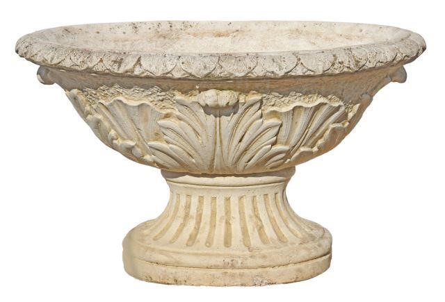 Appraisal: French cast stone urn-form garden planter with patterned rim acanthus