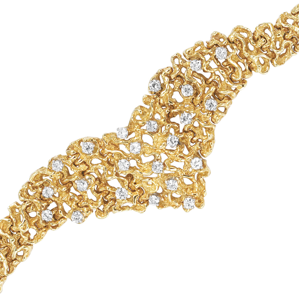 Appraisal: Nugget Gold and Diamond Bracelet kt diamonds ap cts ap