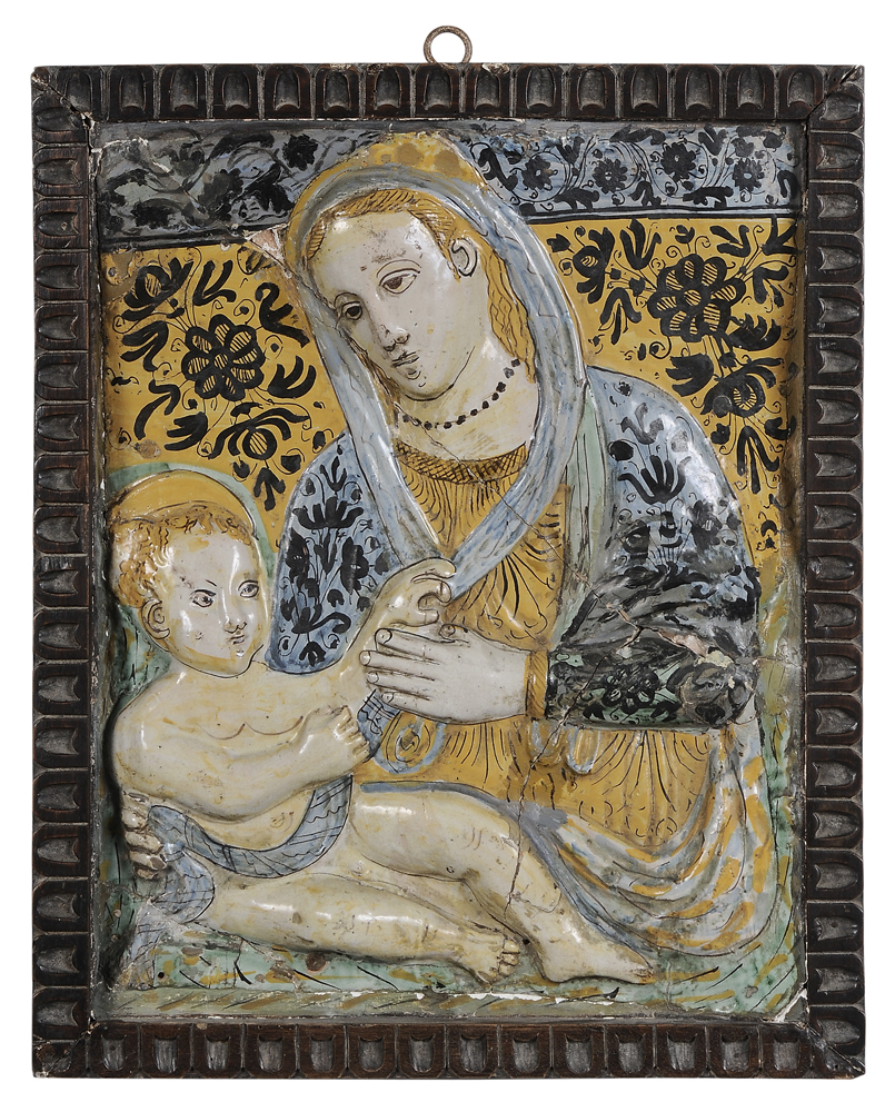 Appraisal: Majolica Votive Plaque Madonna and Child Italian th century or