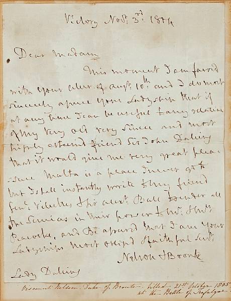 Appraisal: NELSON HORATIO - Autograph Letter Signed Nelson amp Bronte p