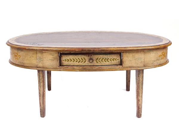 Appraisal: A Continental Neoclassical style paint decorated oval low occasional table