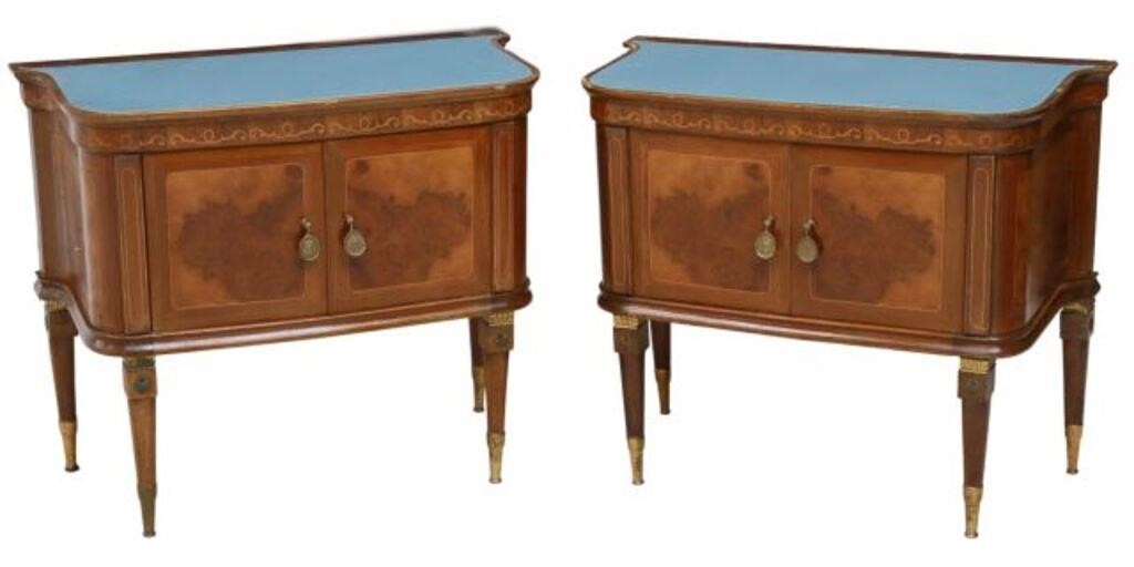 Appraisal: pair Italian mid-century modern nightstands c s inset glass top