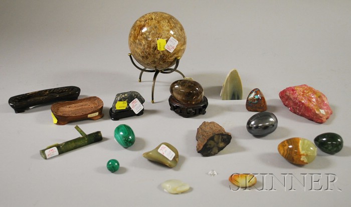 Appraisal: Fifteen Assorted Geodes including possibly tourmaline malachite quartz rhodochrosite jasper