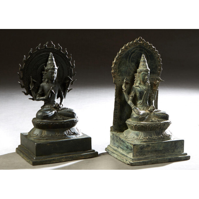 Appraisal: Pair of Bronze Seated Bodhisattva Figures th c with coronas