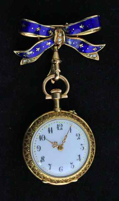 Appraisal: A lady's ct gold and blue enamel watch circa set