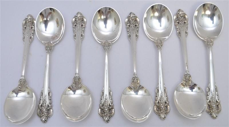 Appraisal: STERLING GRAND BAROQUE ROUND SOUP SPOONS Eight Sterling Siver Wallace