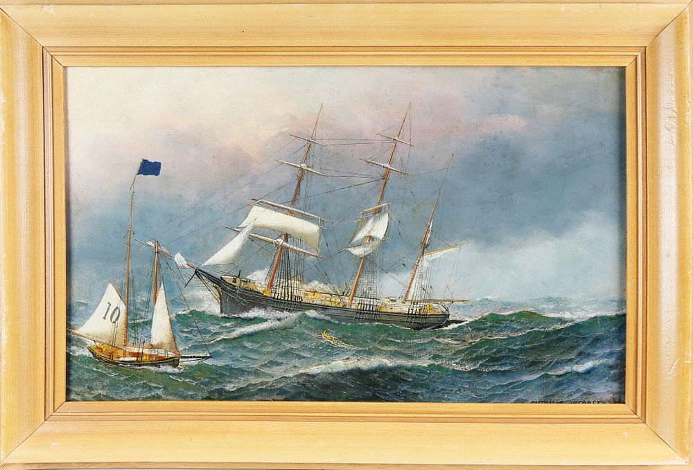 Appraisal: Antonio Jacobsen Oil on Artist Board Portrait of a -Mast