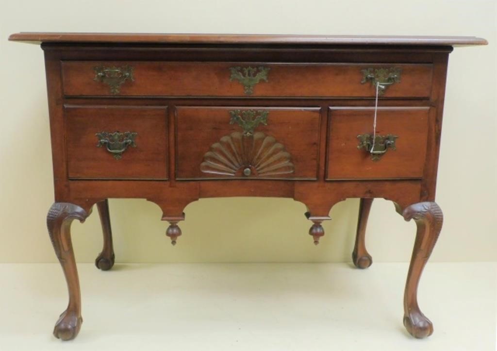 Appraisal: MAHOGANY CHIPPENDALE HIGHBOY BASE TH C FANcarved drawer carved knees