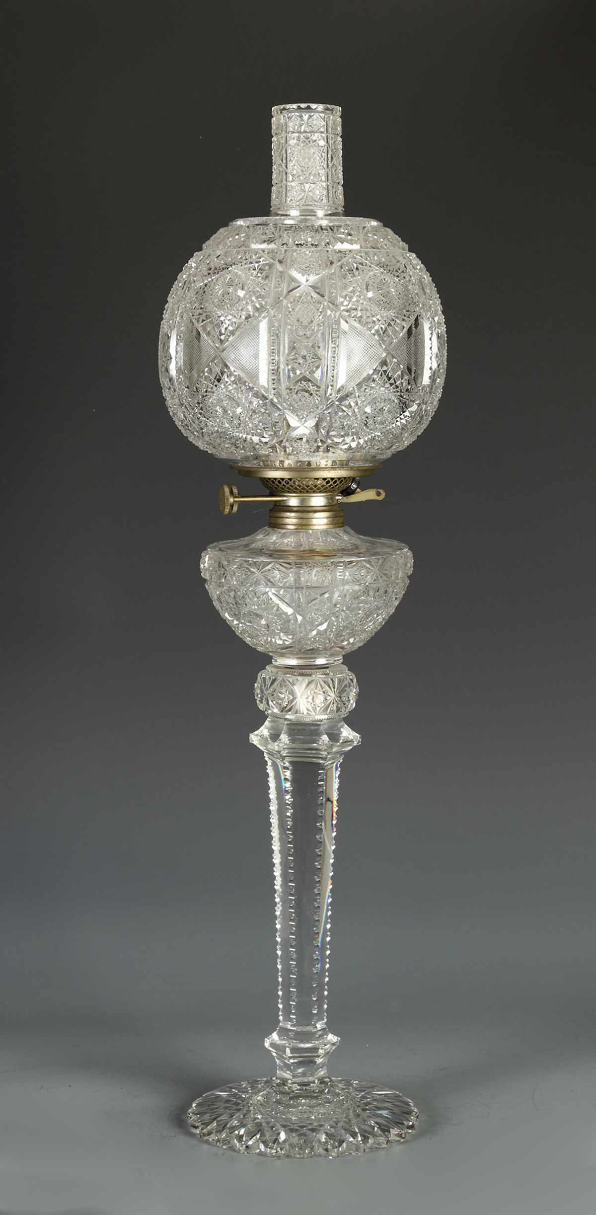 Appraisal: Fine Rare Brilliant Period Cut Glass Oil Lamp Butterfly pinwheel