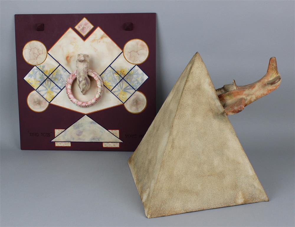 Appraisal: DAVID B WARD CERAMIC RING TOSS GAME AND PYRAMID SCULPTURE