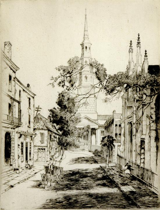 Appraisal: Alfred Hutty South Carolina - CHARLESTON SPIRE ST PHILIP'S CHURCHdrypoint