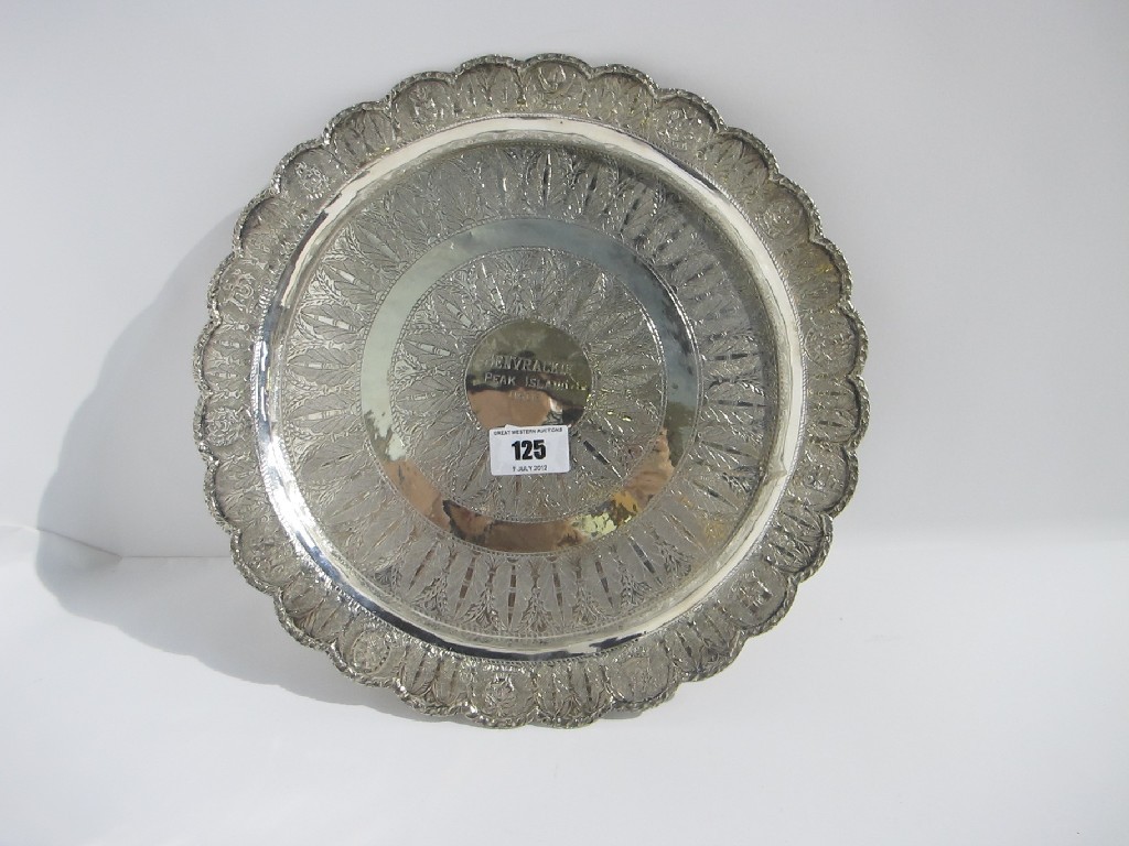 Appraisal: Oriental circular silver salver embossed with coats of arms and