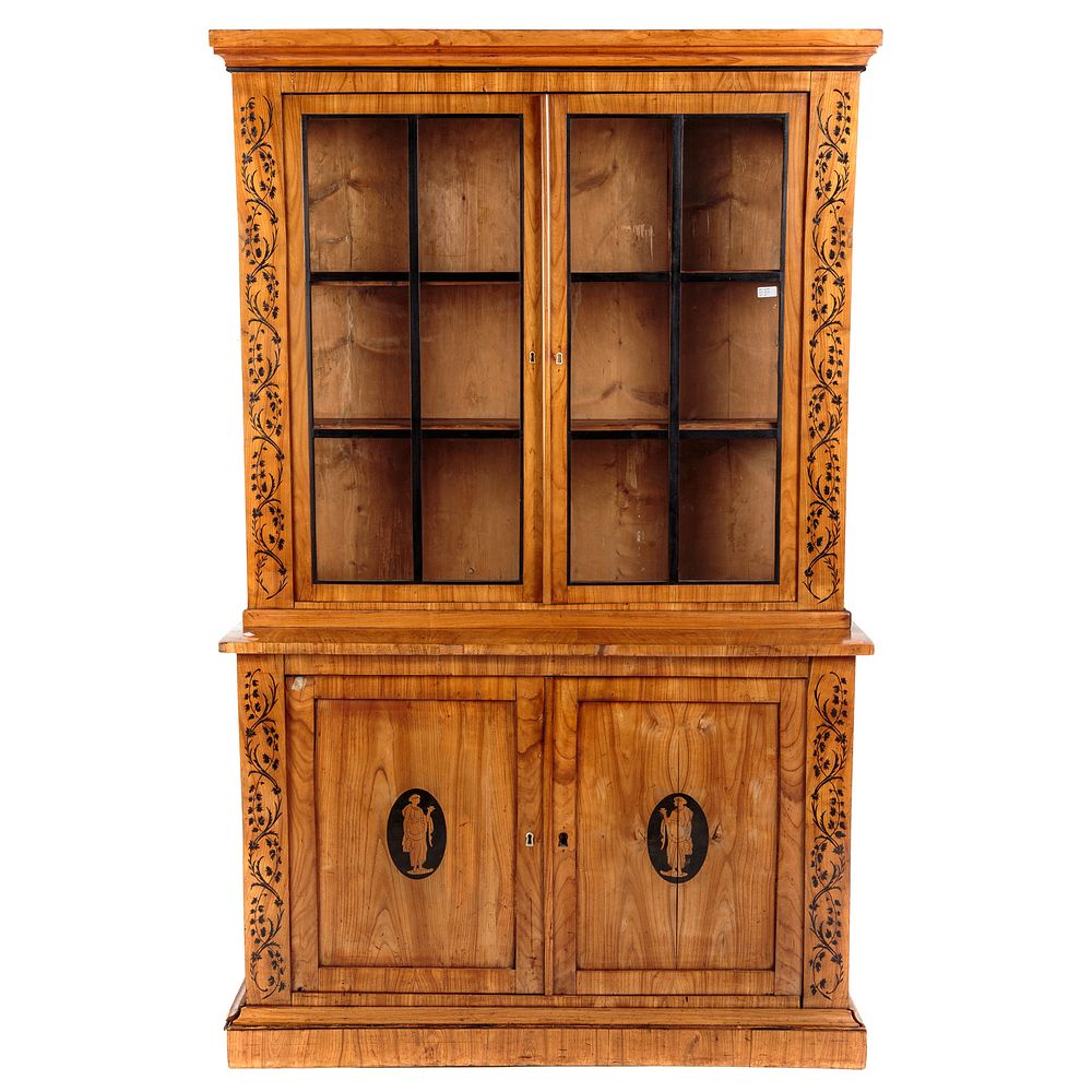 Appraisal: Biedermeier Inlaid Satin Wood China Cupboard Circa two-part china cupboard