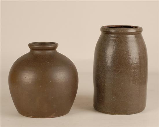 Appraisal: Two Stoneware Crocks both with brown glazing Chips to rim