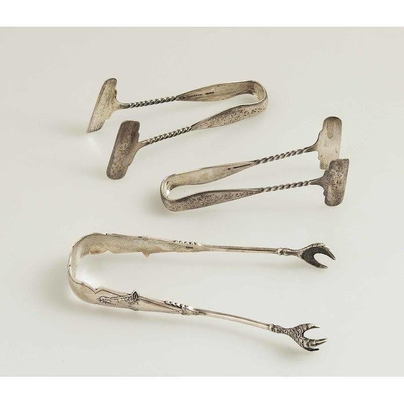 Appraisal: George Sharp - Silver Tongs Lot comprising two engraved silver