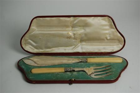 Appraisal: A pair of cased fish servers W Hutton Ltd with