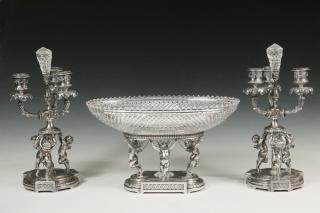 Appraisal: PC PAIRPOINT GARNITURE SET Piece Silvered Bronze and Crystal Garniture