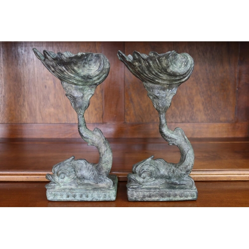 Appraisal: Pair of bronze figural dolphin shell support comports each approx