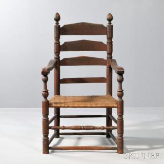 Appraisal: Grain-painted Slat-back Armchair c th century with turned finials on