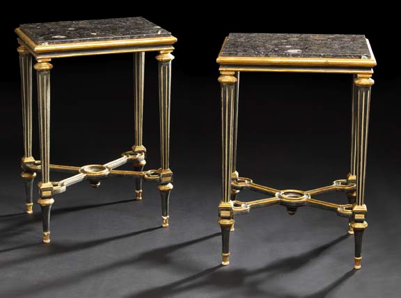 Appraisal: Pair of Louis XVI-Style Polychromed and Granite-Top Occasional Tables mid-