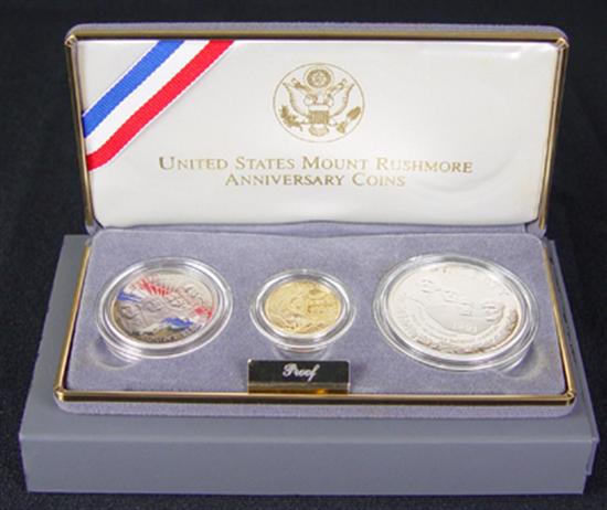 Appraisal: Three Piece Mount Rushmore Anniversary Commemorative Proof Set Includes gold