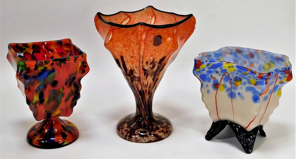 Appraisal: Kralik Bohemian Czech Art Glass Compotes Bohemia th Century Lot