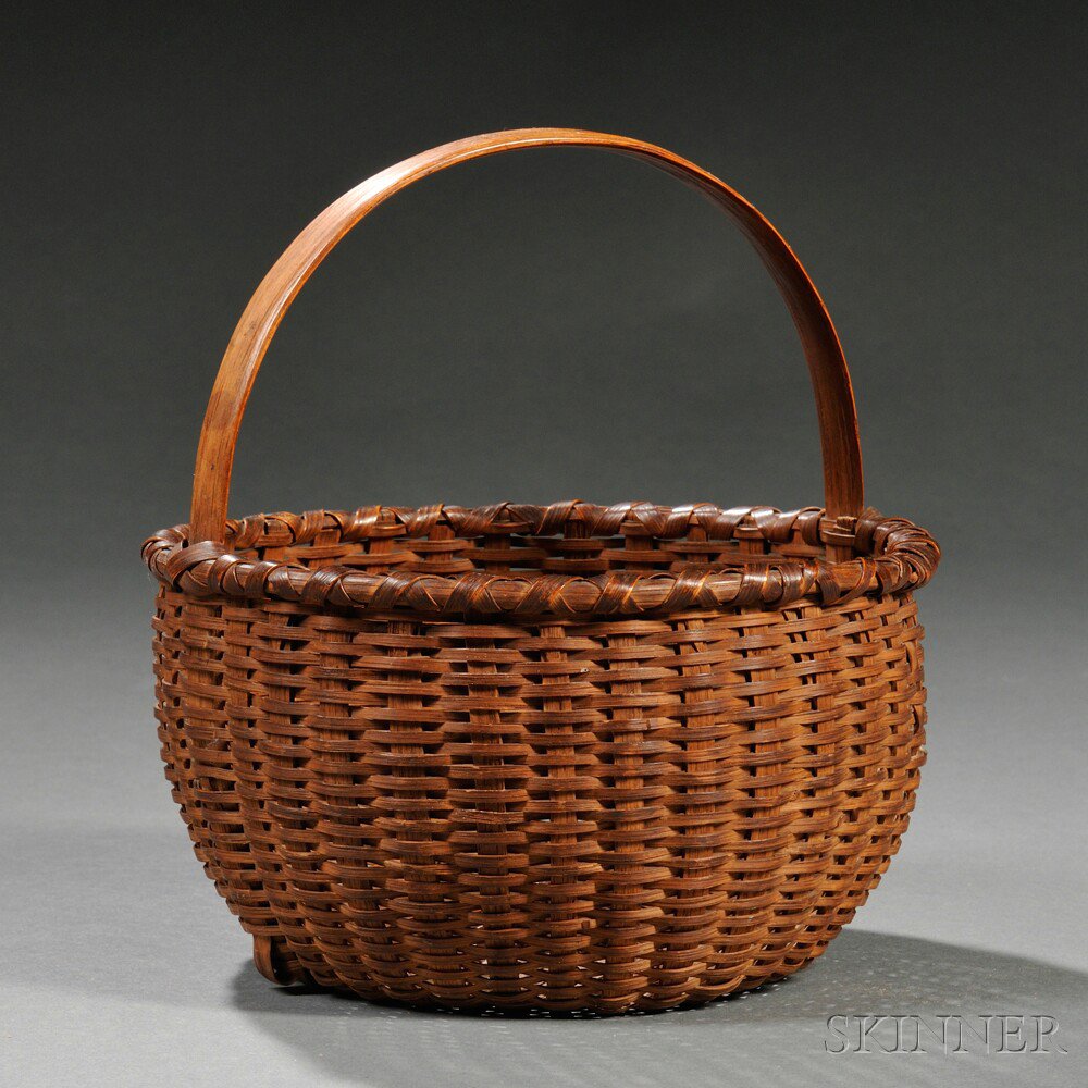 Appraisal: Small Woven Splint Basket America th century round basket with