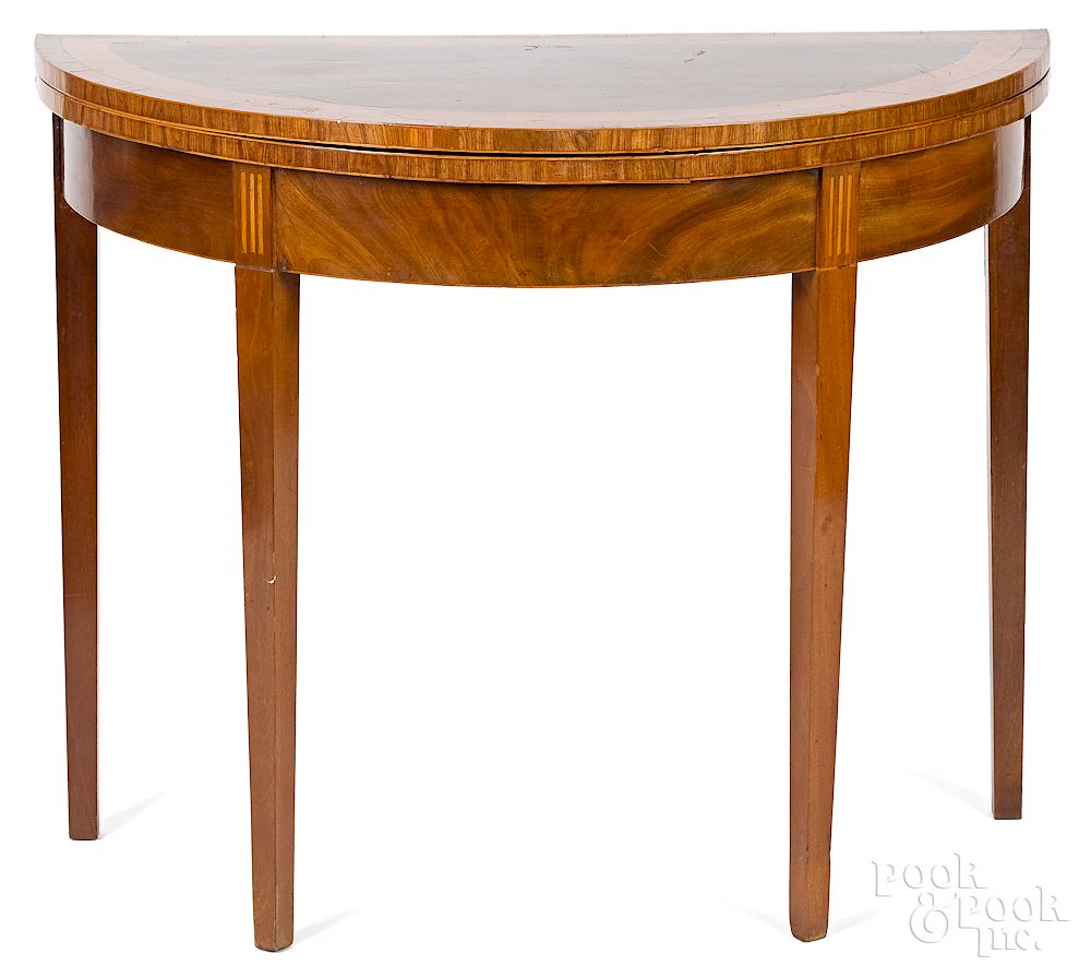 Appraisal: George III inlaid mahogany demilune card table Exclusive on Bidsquare