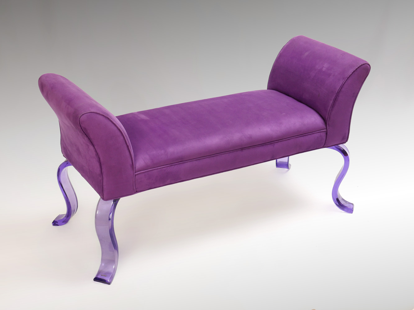 Appraisal: SHLOMI HAZIZA BENCH WITH ACRYLIC LEGS Purple upholstered bench seat