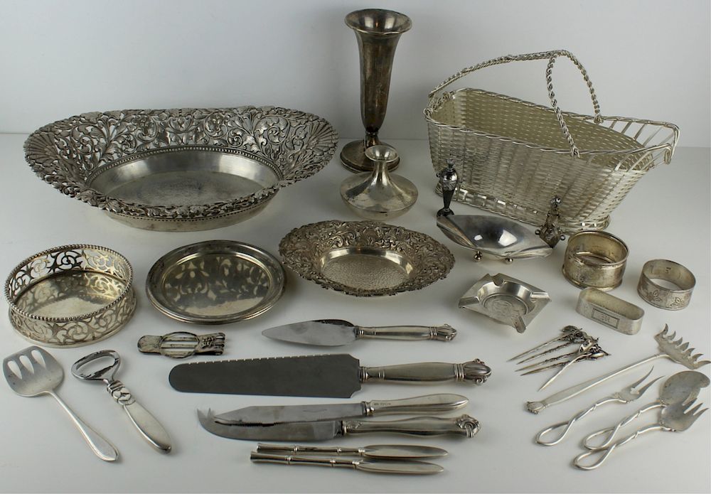 Appraisal: SILVER Grouping of Silver and Silverplate Items Includes a Christofle