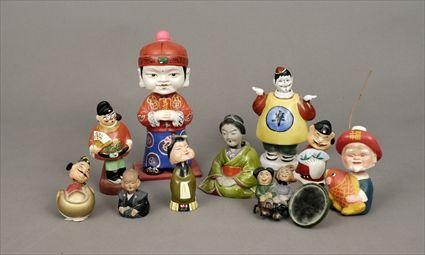 Appraisal: Ten Chalkware Papier-M ch Pottery and Porcelain Bobbing-Head Oriental Figures