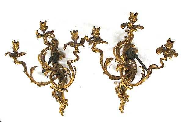 Appraisal: A pair of Louis XV style gilt and patinated bronze