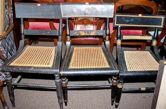 Appraisal: Three late Federal painted and paint decorated cane seat side