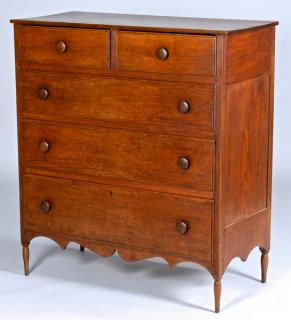 Appraisal: East TN walnut chest of drawers elaborate apron East Tennessee