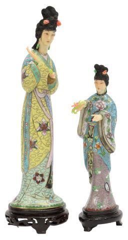 Appraisal: lot of Chinese cloisonne enamel figures both with wood stand