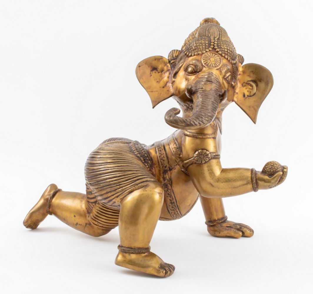 Appraisal: INDIAN GILT BRONZE BABY GANESHA SCULPTURE Indian gilt bronze statue