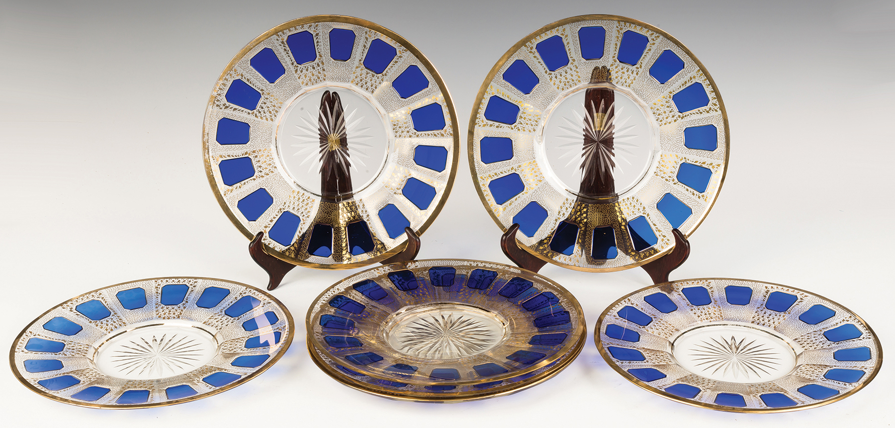 Appraisal: Set of Seven Cobalt and Gold Leaf Dinner Plates